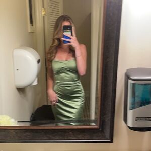 Windsor Strapless Satin Dress in Green